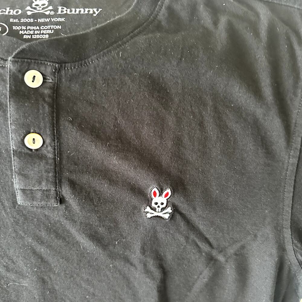 Psycho Bunny Men's Black Pima Cotton Short Sleeve Henley Shirt Size 5 / L EUC - Picture 3 of 8